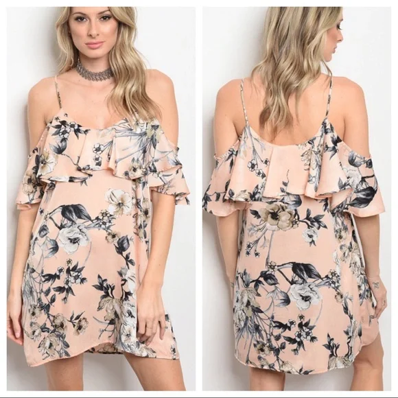 Peach Color, Cold Shoulder Floral Dress - Picture 8 of 8